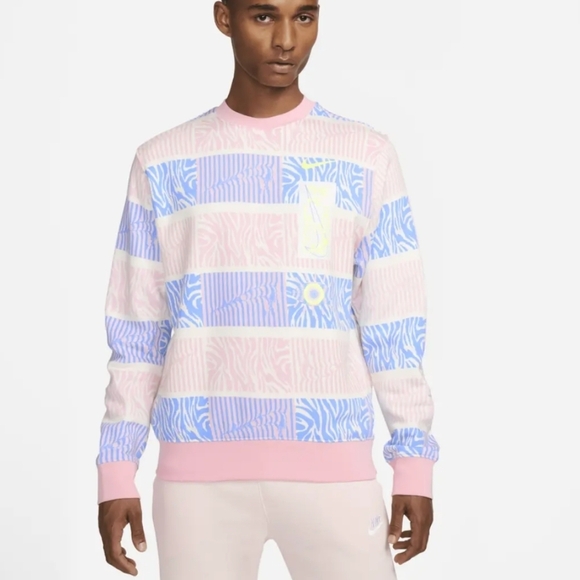 Nike Pink Blue Bright Patterned Fleece Trippy Safari Crewneck Sweatshirt Retro - Picture 3 of 11